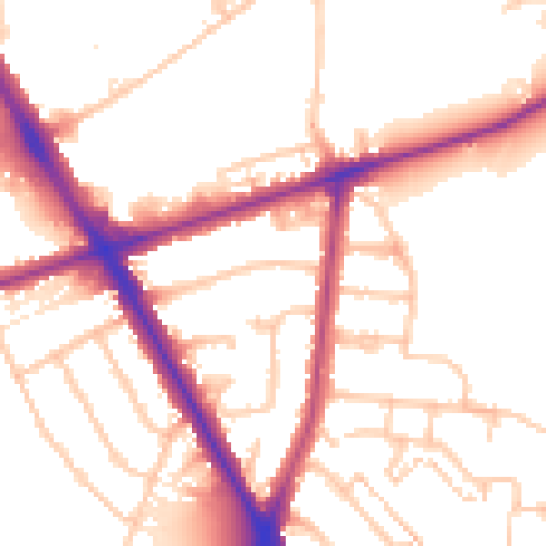Daytime road noise heatmap for TW14 0JN