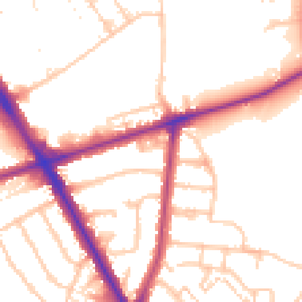 Daytime road noise heatmap for TW14 0JZ