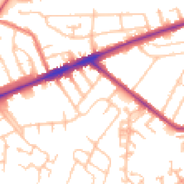 Daytime road noise heatmap for TW14 8AA
