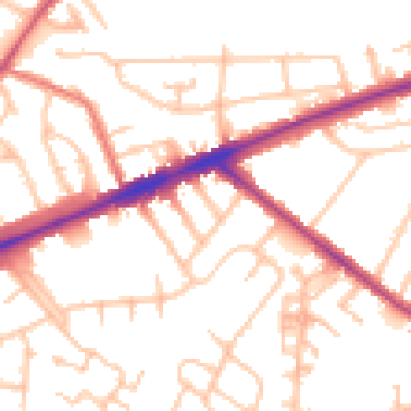 Daytime road noise heatmap for TW14 8AB
