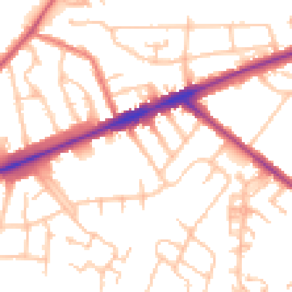 Daytime road noise heatmap for TW14 8AF