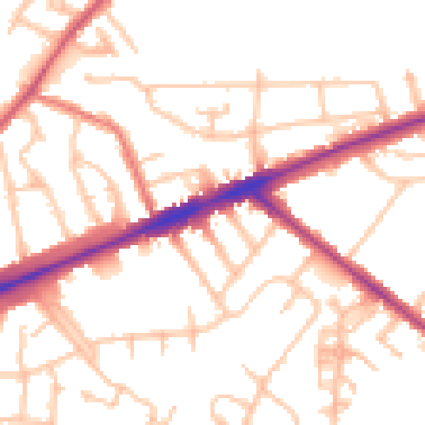 Daytime road noise heatmap for TW14 8BN