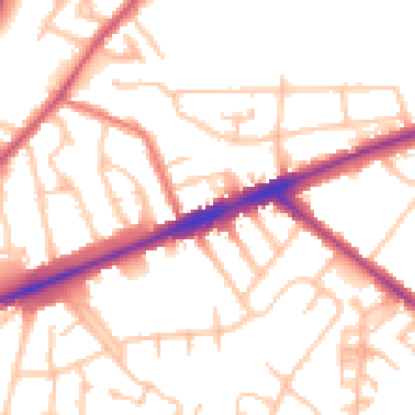 Daytime road noise heatmap for TW14 8BT