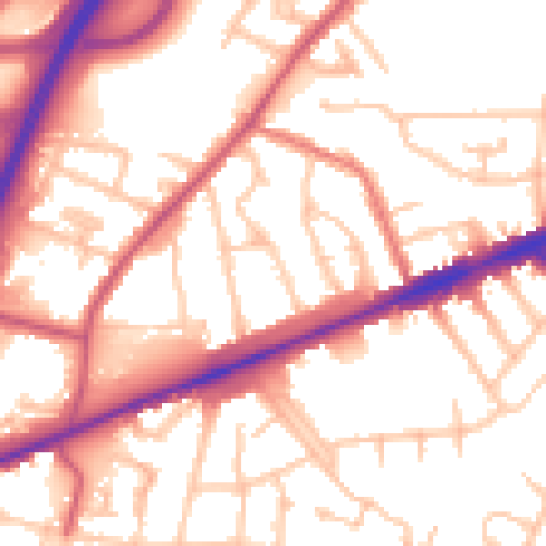 Daytime road noise heatmap for TW14 8DG