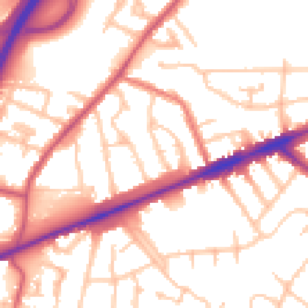 Daytime road noise heatmap for TW14 8ED