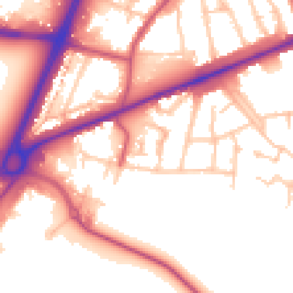 Daytime road noise heatmap for TW14 8EN