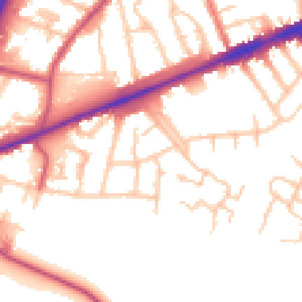 Daytime road noise heatmap for TW14 8EU
