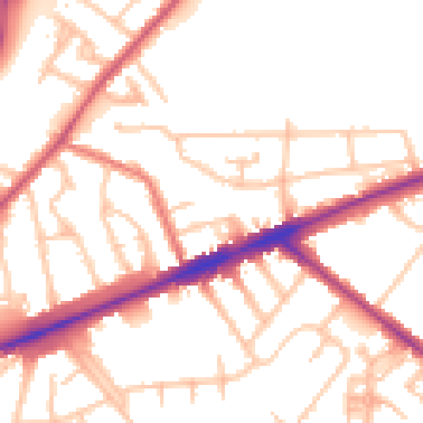 Daytime road noise heatmap for TW14 8HJ