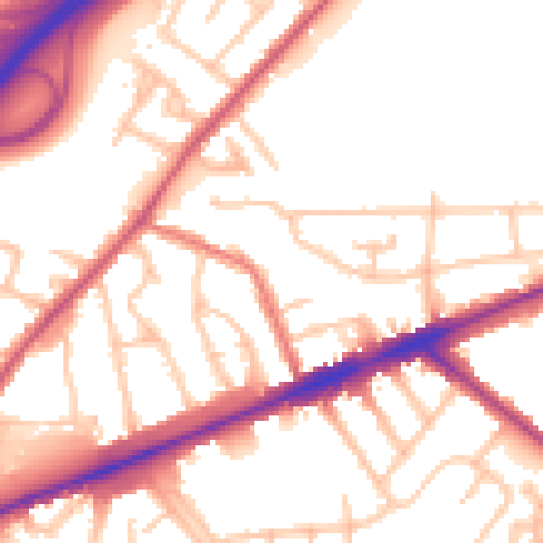 Daytime road noise heatmap for TW14 8HS