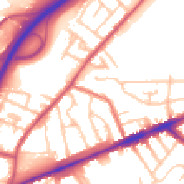 Daytime road noise heatmap for TW14 8HT
