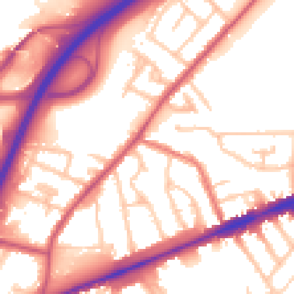Daytime road noise heatmap for TW14 8HU