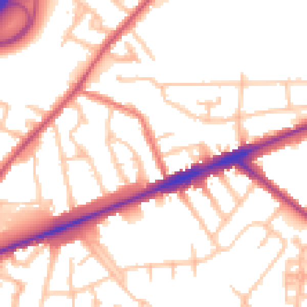 Daytime road noise heatmap for TW14 8HW