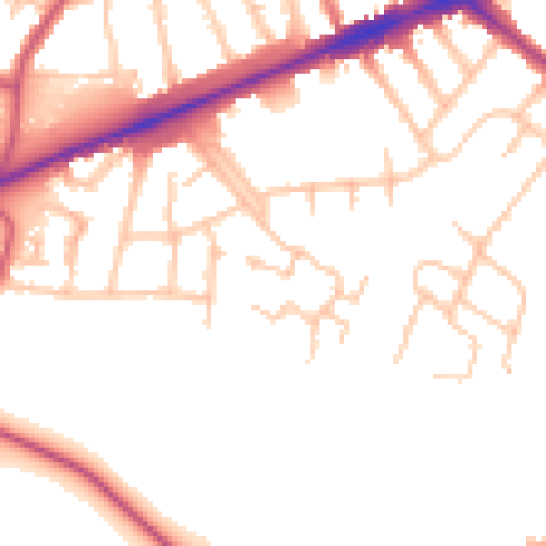 Daytime road noise heatmap for TW14 8SW