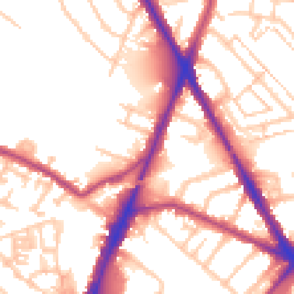 Daytime road noise heatmap for TW14 9DE