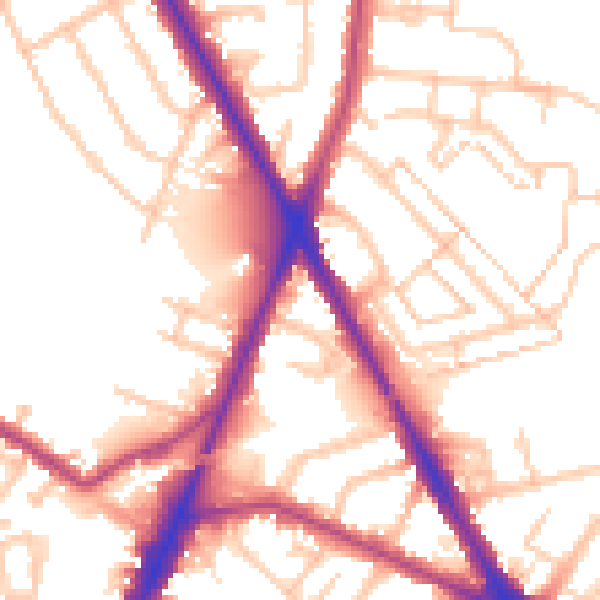 Daytime road noise heatmap for TW14 9DL