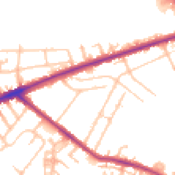 Daytime road noise heatmap for TW14 9JE