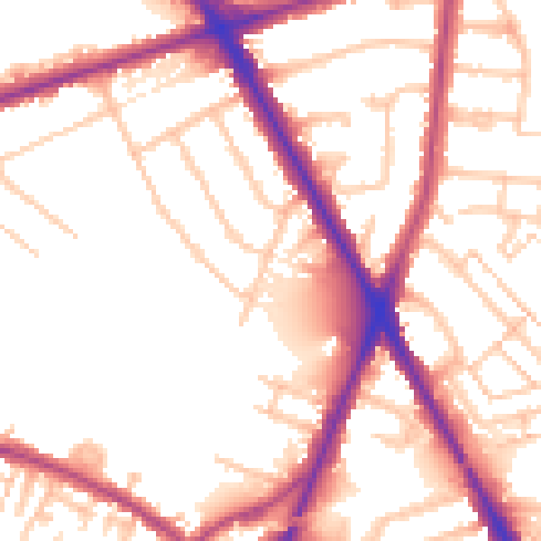 Daytime road noise heatmap for TW14 9LA