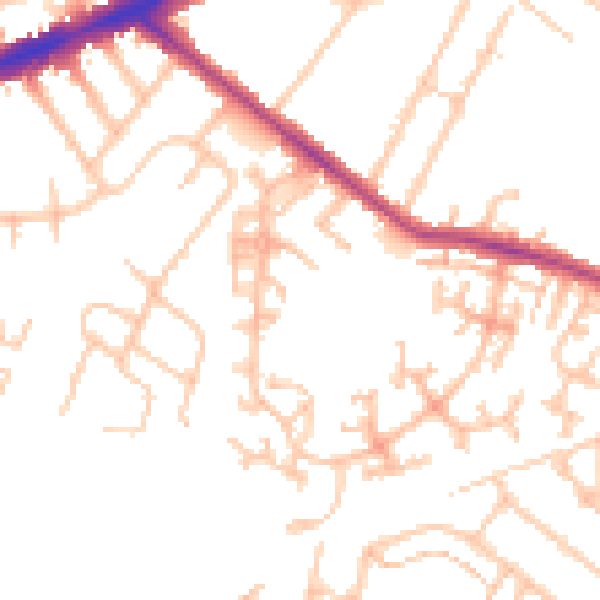 Daytime road noise heatmap for TW14 9PF
