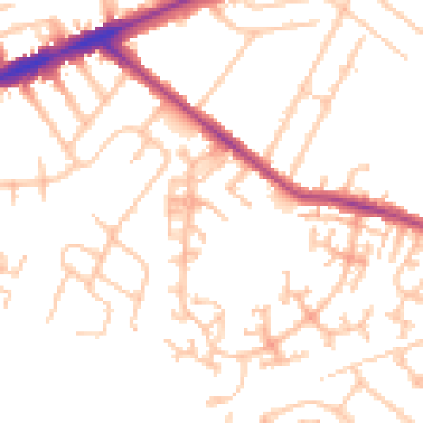 Daytime road noise heatmap for TW14 9PG