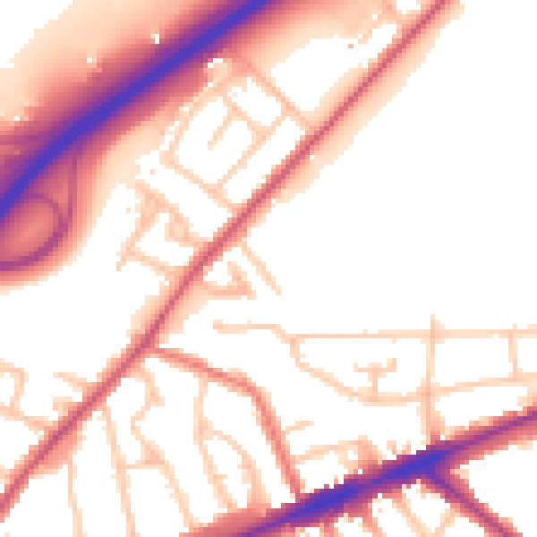 Daytime road noise heatmap for TW14 9PX