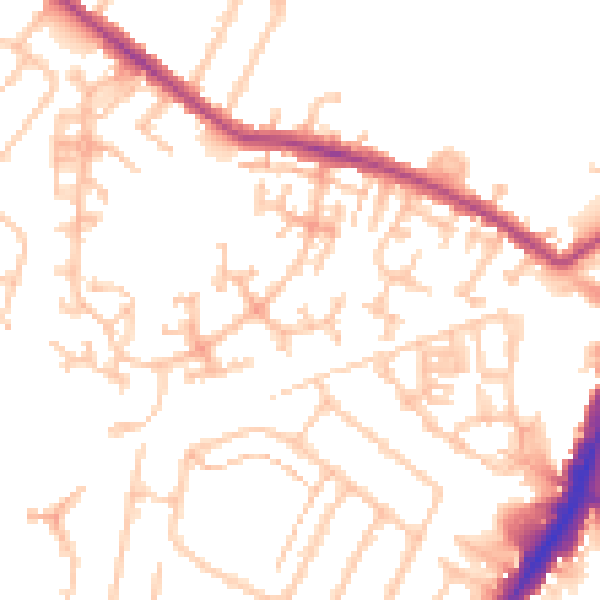 Daytime road noise heatmap for TW14 9XS