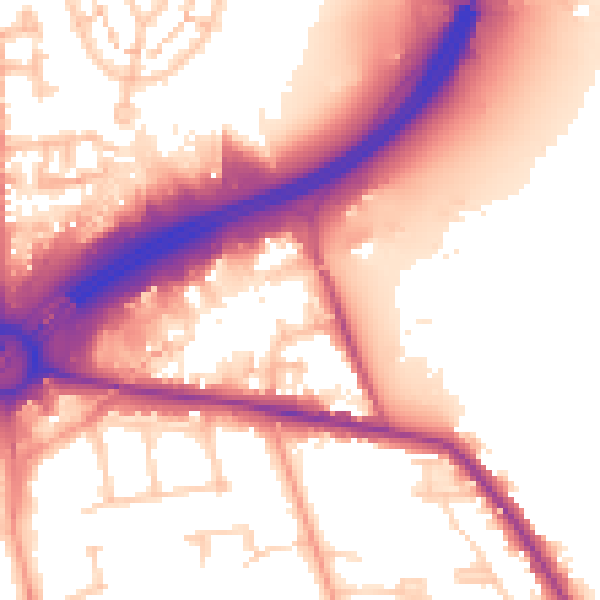 Daytime road noise heatmap for TW16 5BT