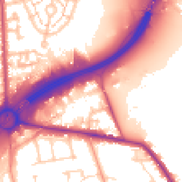 Daytime road noise heatmap for TW16 5BZ