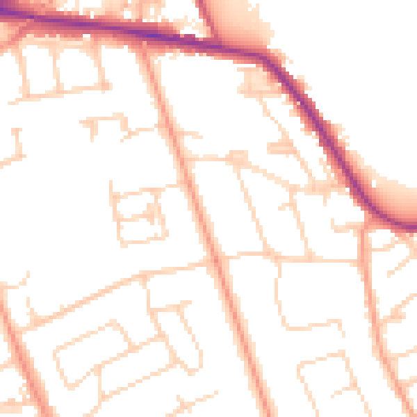 Daytime road noise heatmap for TW16 5EA