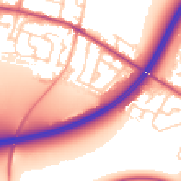 Daytime road noise heatmap for TW17 0BQ