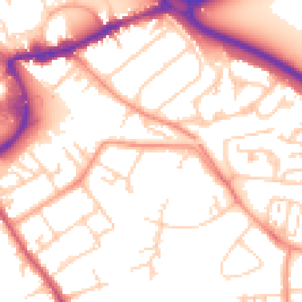 Daytime road noise heatmap for TW18 2BL