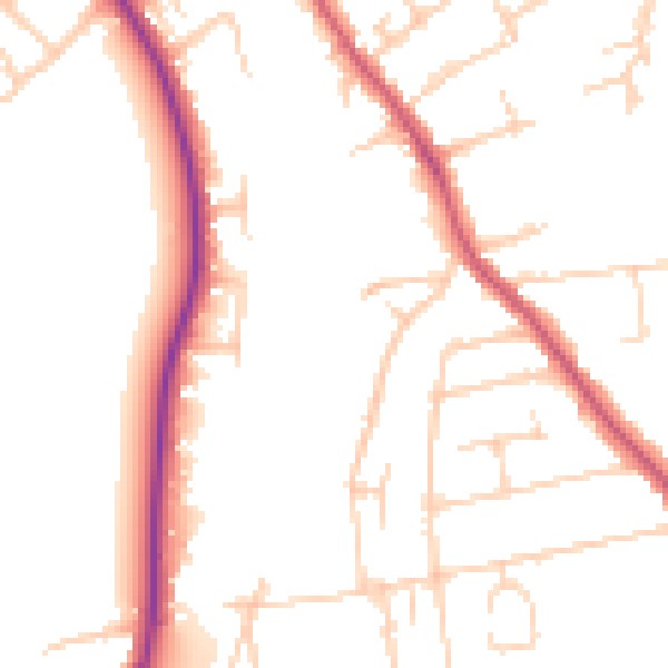Daytime road noise heatmap for TW18 2HB
