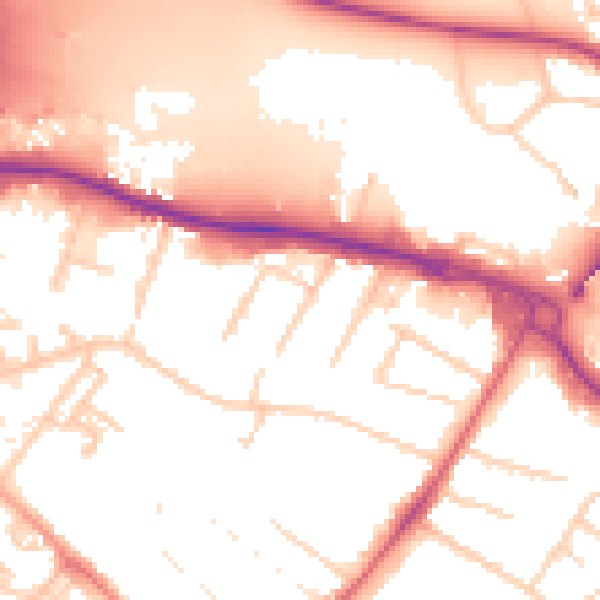 Daytime road noise heatmap for TW18 3AS