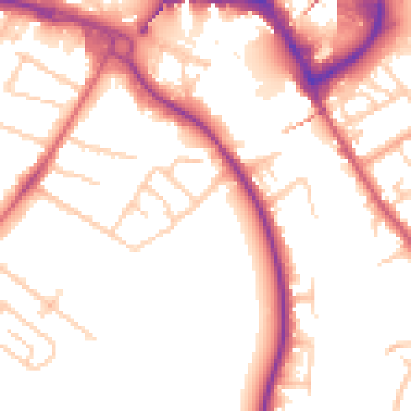 Daytime road noise heatmap for TW18 3EU