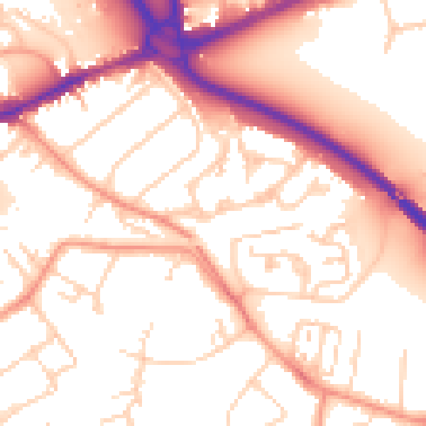 Daytime road noise heatmap for TW18 4NX