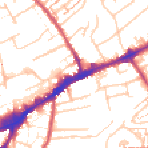 Daytime road noise heatmap for TW3 1AL