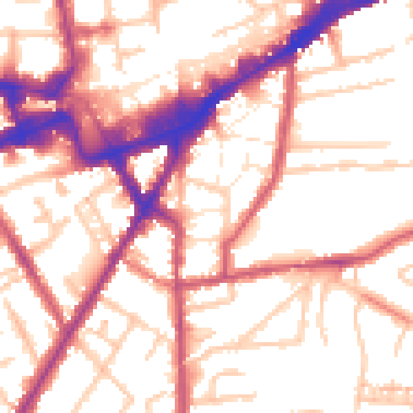 Daytime road noise heatmap for TW3 1YN