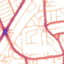 Daytime road noise heatmap for TW3 2JA