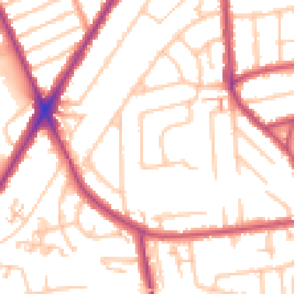 Daytime road noise heatmap for TW3 2JE