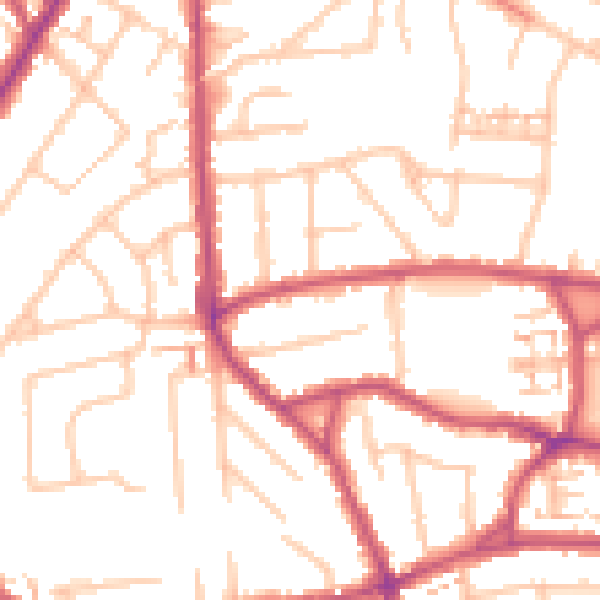 Daytime road noise heatmap for TW3 2JY