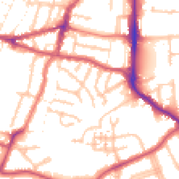 Daytime road noise heatmap for UB2 5QW