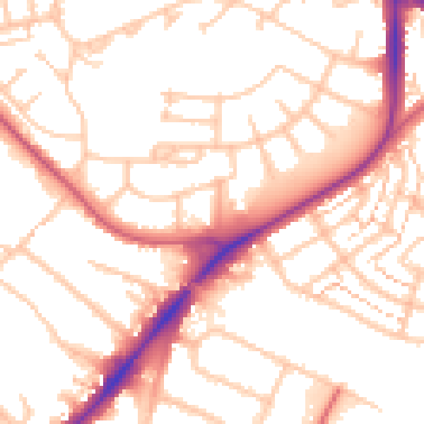 Daytime road noise heatmap for UB5 4DG