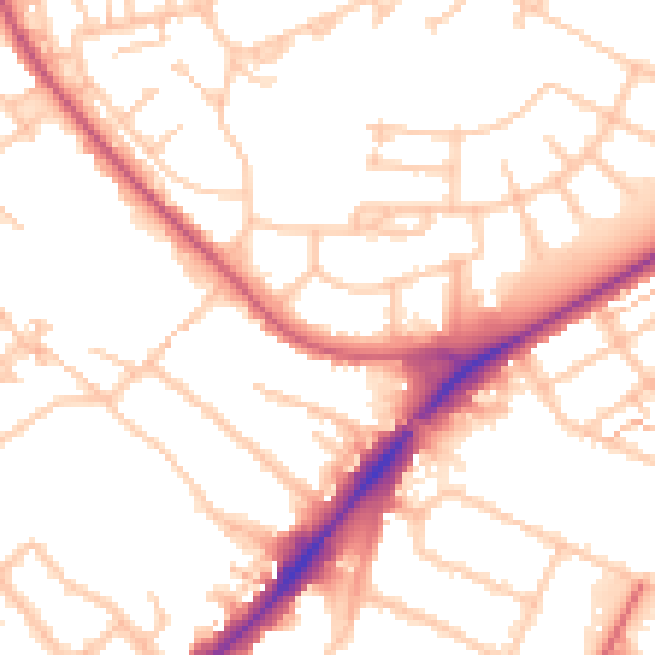 Daytime road noise heatmap for UB5 4DH