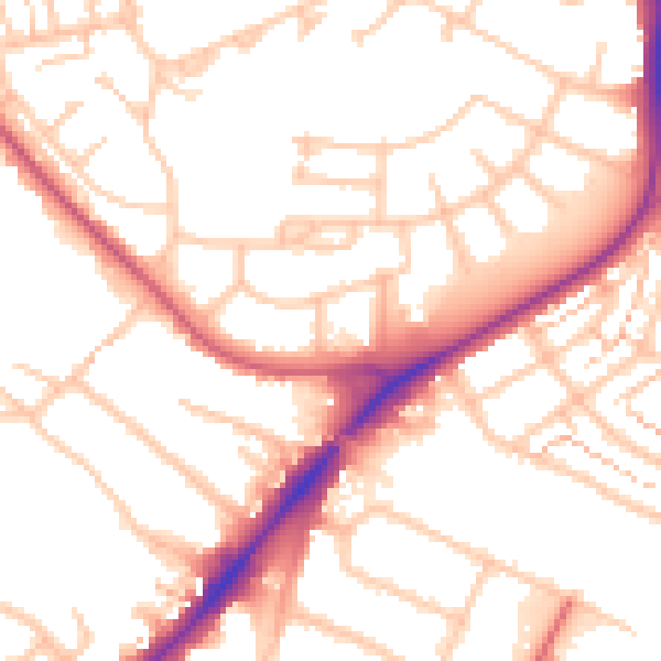 Daytime road noise heatmap for UB5 4DQ