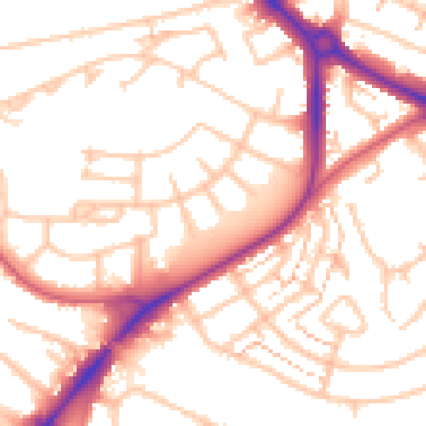 Daytime road noise heatmap for UB5 4DU