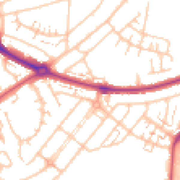 Daytime road noise heatmap for UB5 4LQ