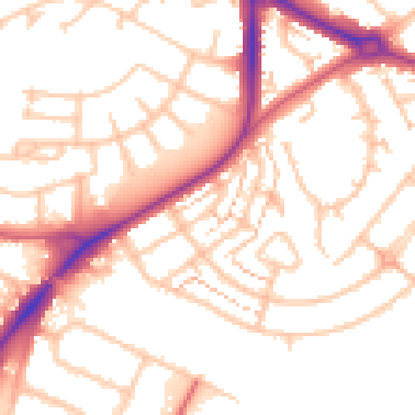 Daytime road noise heatmap for UB5 4NB