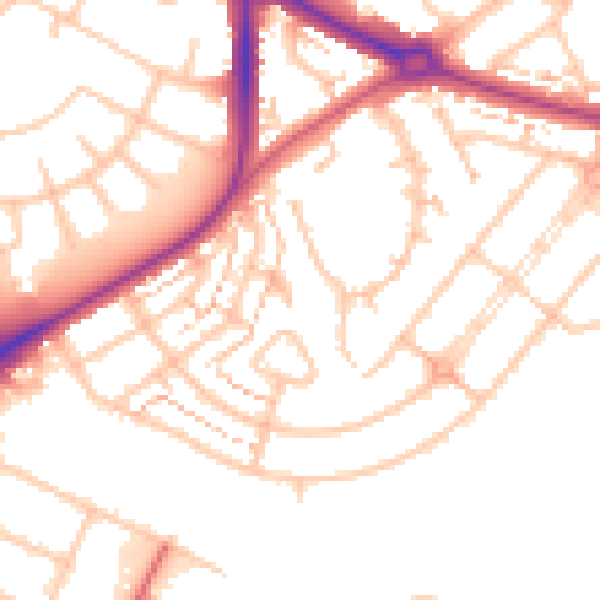 Daytime road noise heatmap for UB5 4WJ