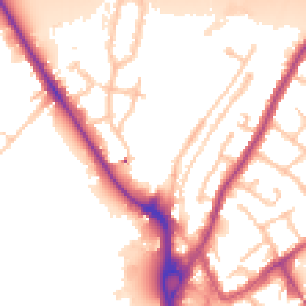Daytime road noise heatmap for UB9 4BT