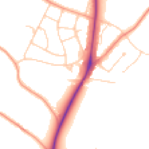Daytime road noise heatmap for UB9 5JQ