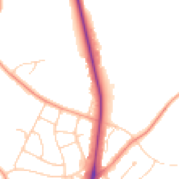 Daytime road noise heatmap for UB9 5NW